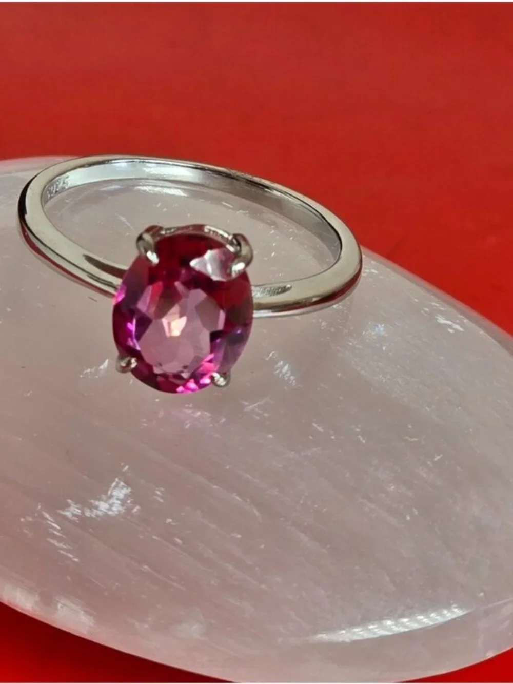 925 Sterling Silver Ring with Natural Pink Topaz  Gem